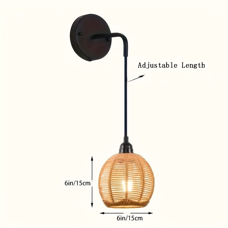 Boho Rattan Wall Lamp | Handwoven Bedside & Living Room Sconce 3