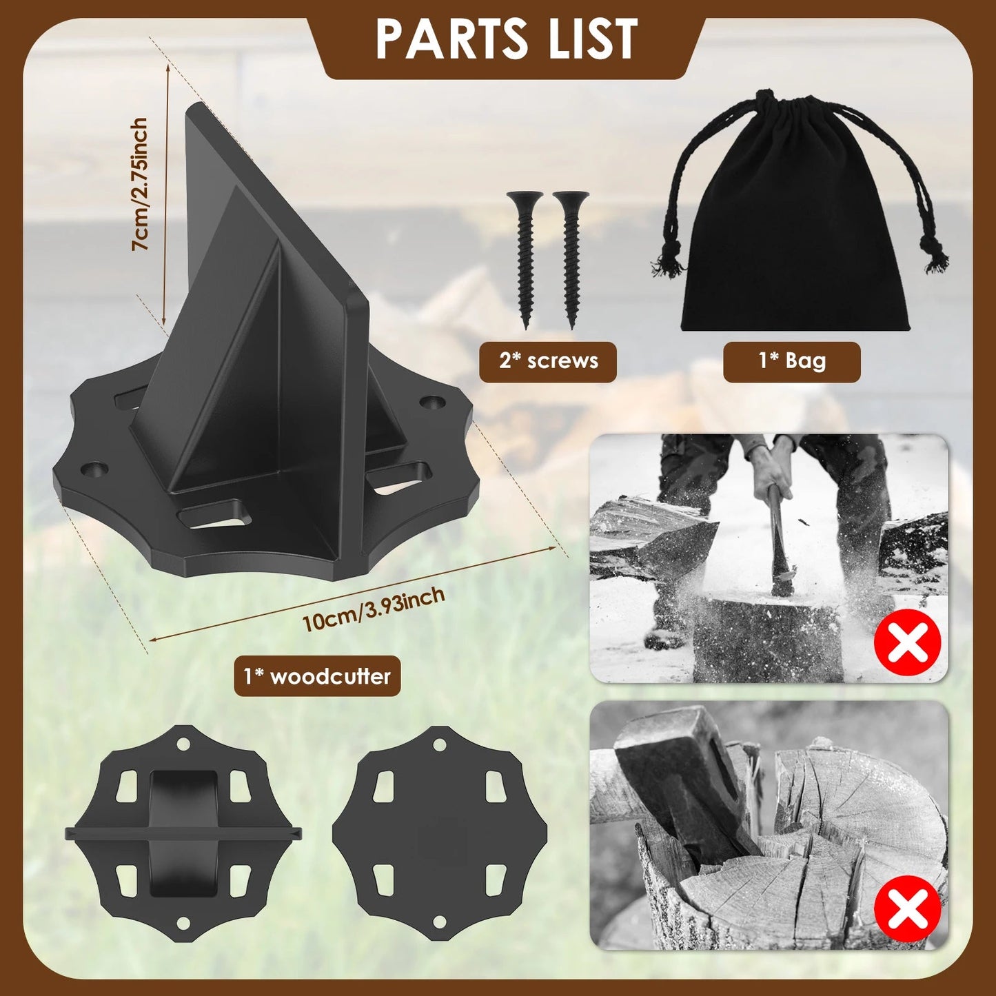 Carbon Steel Log Splitter | Portable Design with Cloth Bag for Efficient Firewood Preparation 6