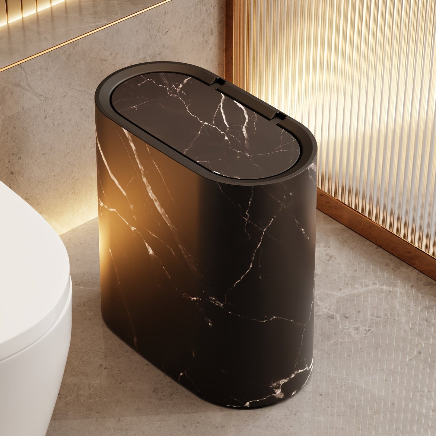 Marble Pattern Trash Can | Modern Bathroom & Kitchen Bin with Lid 10