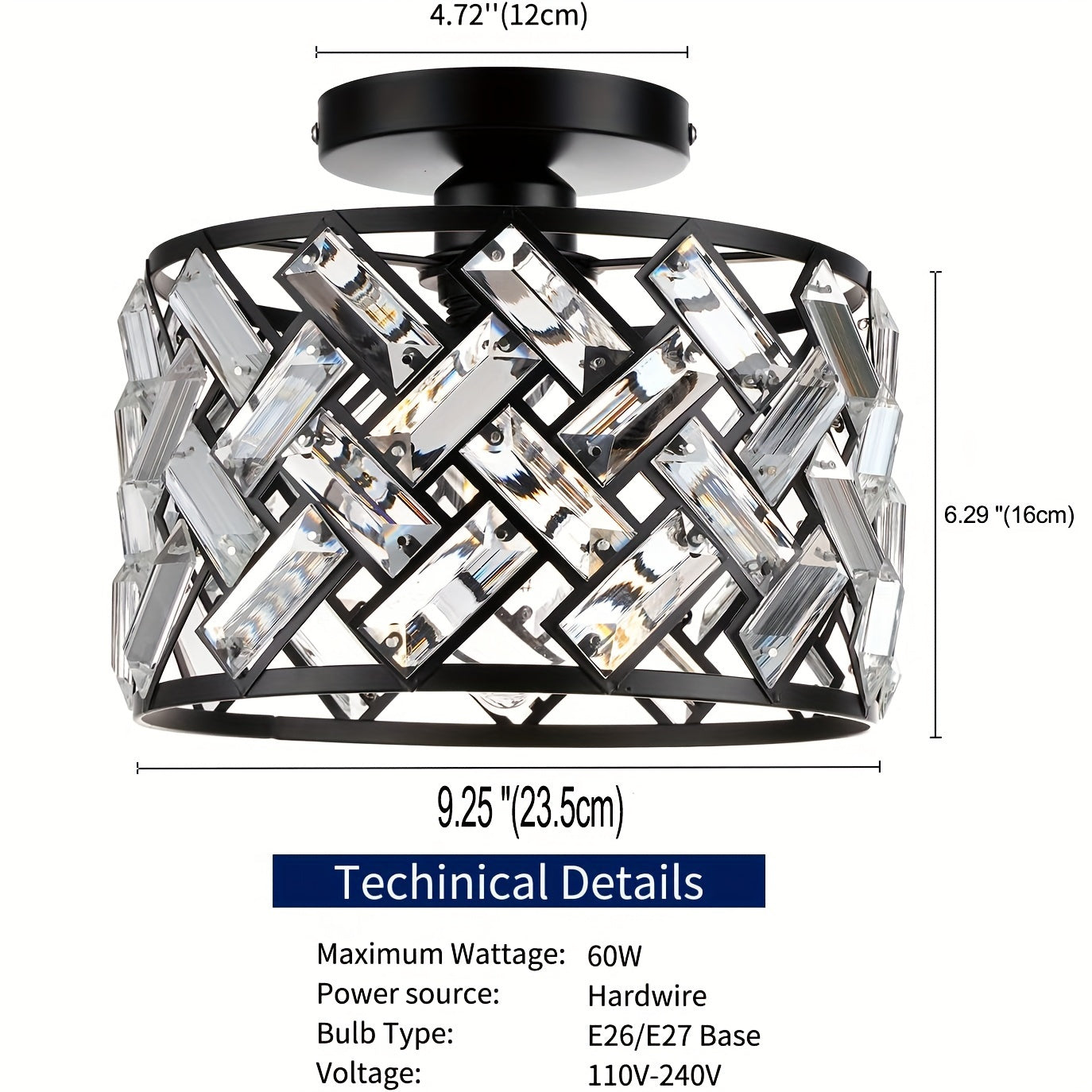 Modern Crystal Semi Flush Mount Ceiling Light | Elegant Decorative Fixture 6