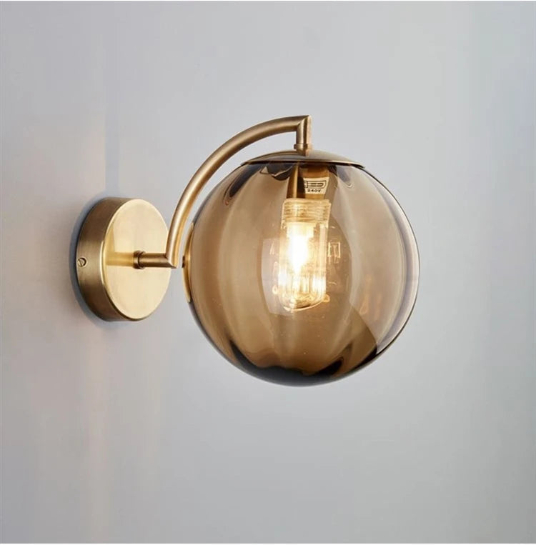 Modern Glass Ball Wall Lamp | Brass & Tinted Glass Design 9