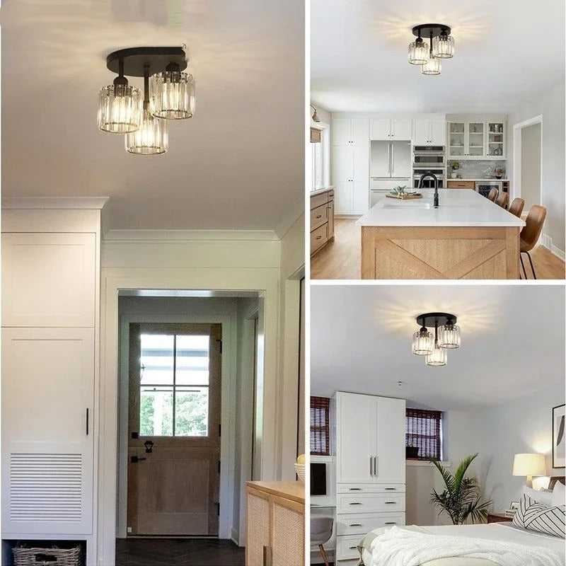Modern Gold Luxury Crystal Ceiling Light | 3-Light Semi Flush Mount 8