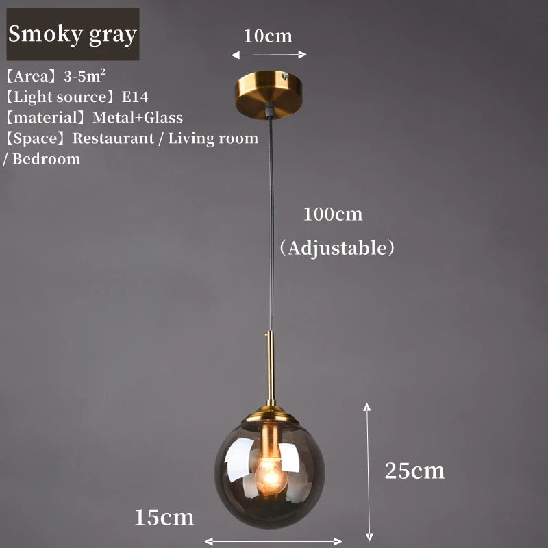 Modern Nordic Glass Globe Pendant Light | Amber, Smoke Grey, Clear Glass 6