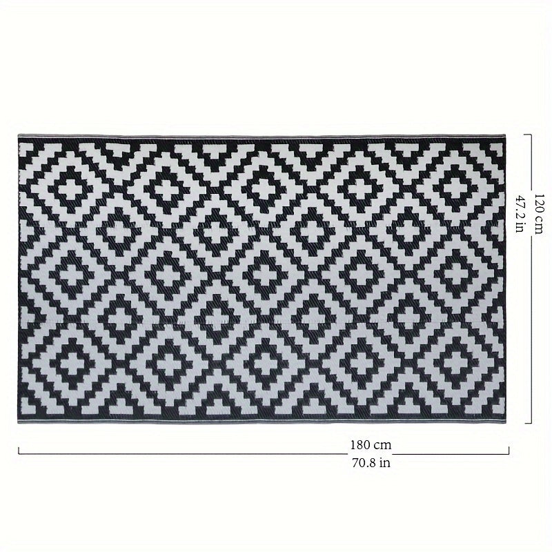 Outdoor Rugs 8x10 | Reversible Black & White Geometric Mat for Versatile Outdoor Style 5