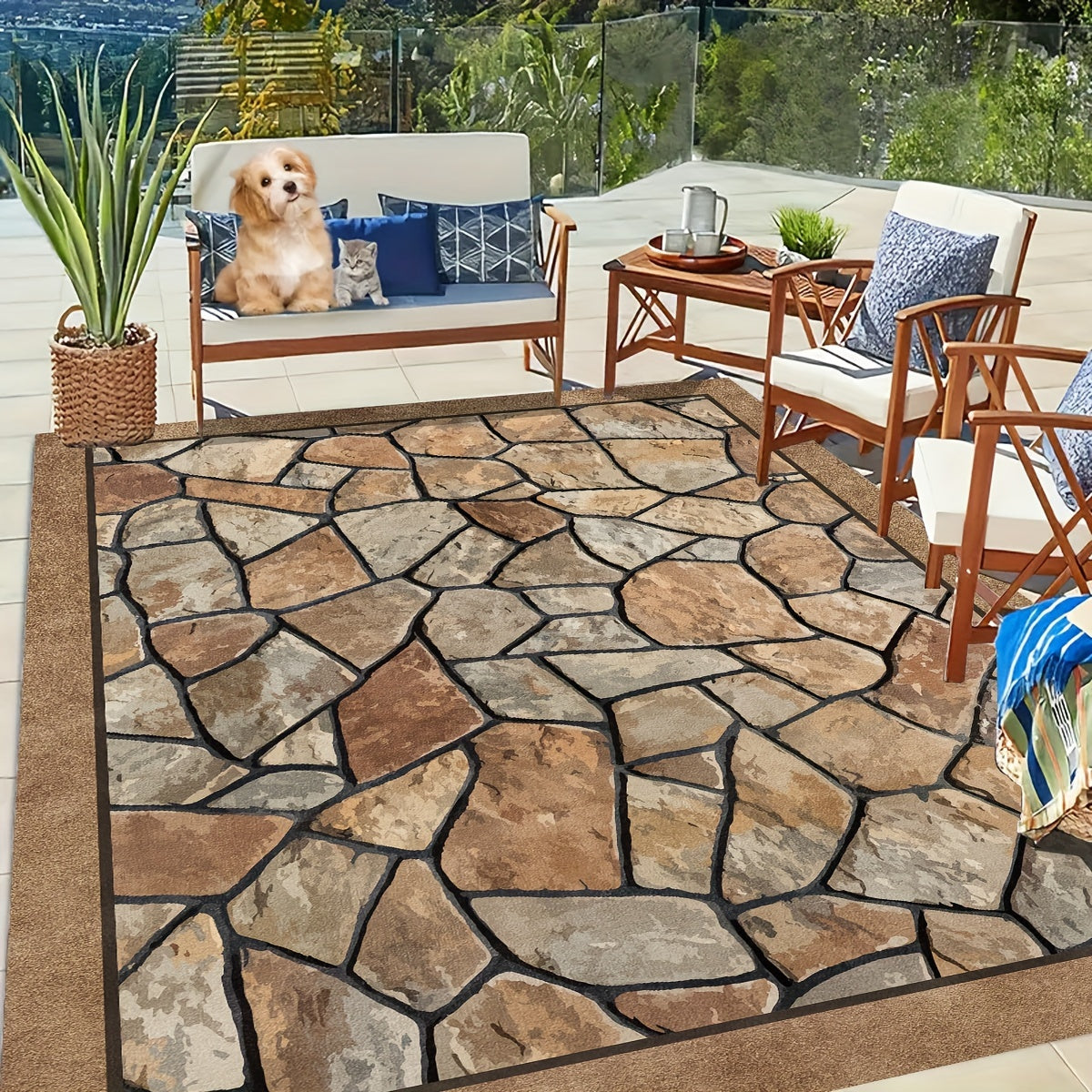 Rustic Charm | Outdoor Rug with Stone-Inspired Design | Durable & Washable for Versatile Indoor/Outdoor Use 6