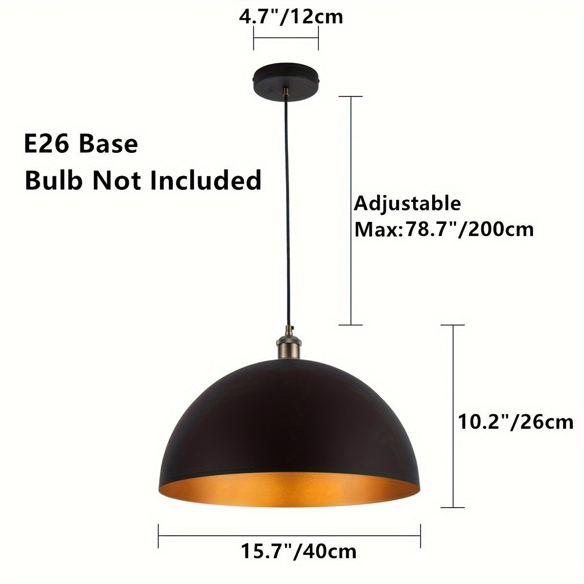 Vintage Industrial Dome Pendant Light | Black & Gold Iron Shade 8