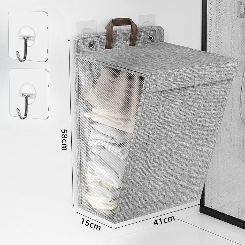 Wallora | Foldable Adhesive Laundry Basket | Wall-Mounted Clothes Hamper & Organiser 7