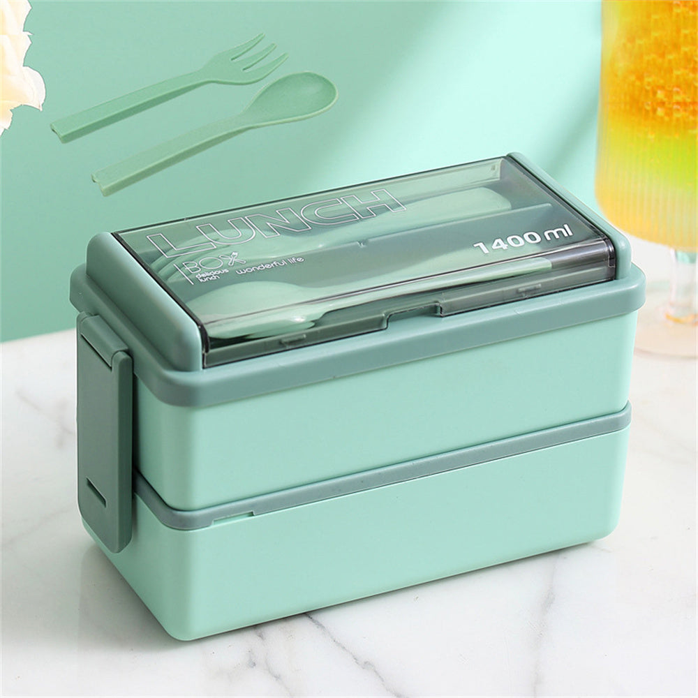 1400ml Double Layer Bento Box | Portable Lunch Box with Fork & Spoon – Microwave Safe Food Storage for Kids & Adults 2