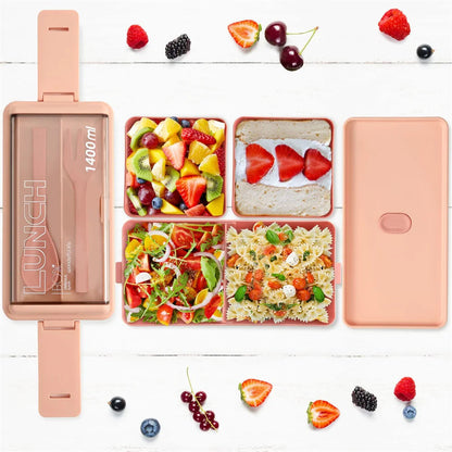 1400ml Double Layer Bento Box | Portable Lunch Box with Fork & Spoon – Microwave Safe Food Storage for Kids & Adults 3