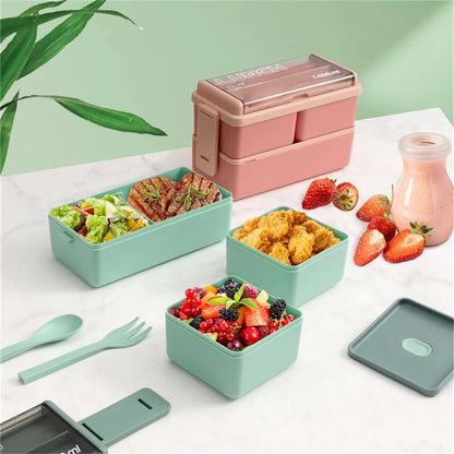 1400ml Double Layer Bento Box | Portable Lunch Box with Fork & Spoon – Microwave Safe Food Storage for Kids & Adults 7