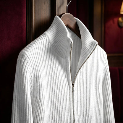 Men's Cotton Ribbed Jacket - Casual Knit Outerwear