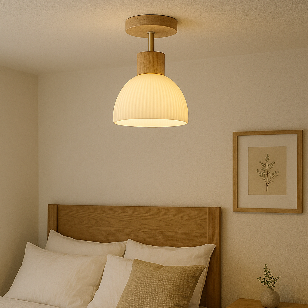 Ailse Ceiling Lamp | Natural Wood & Glass LED Fixture 0