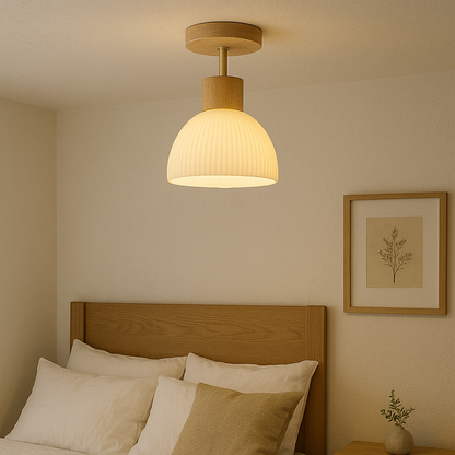 Ailse Ceiling Lamp | Natural Wood & Glass LED Fixture 0