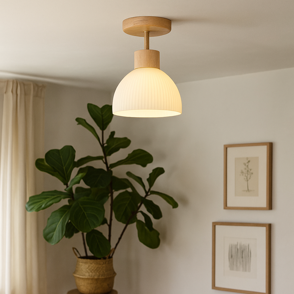 Ailse Ceiling Lamp | Natural Wood & Glass LED Fixture 1
