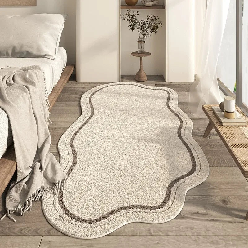 Artistic Cream Area Rug | Irregular Shape with Non-Slip Backing | Soft Texture for Modern Living Rooms 0