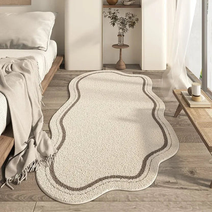 Artistic Cream Area Rug | Irregular Shape with Non-Slip Backing | Soft Texture for Modern Living Rooms 0
