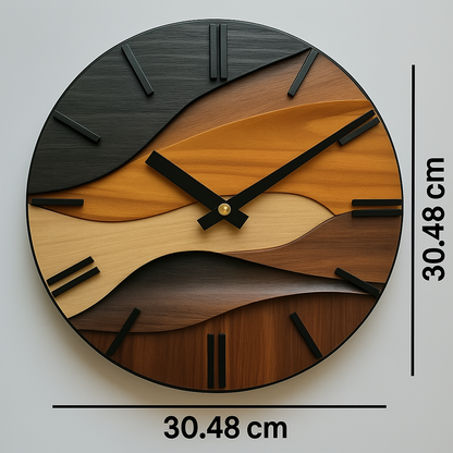 Artistic Round Glass Wall Clock | Nordic Style Faux Wood Grain Design 4