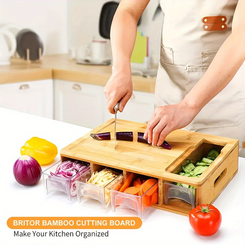 Bamboo Cutting Board with Storage Trays & Graters | Multifunctional Kitchen Prep Station 1