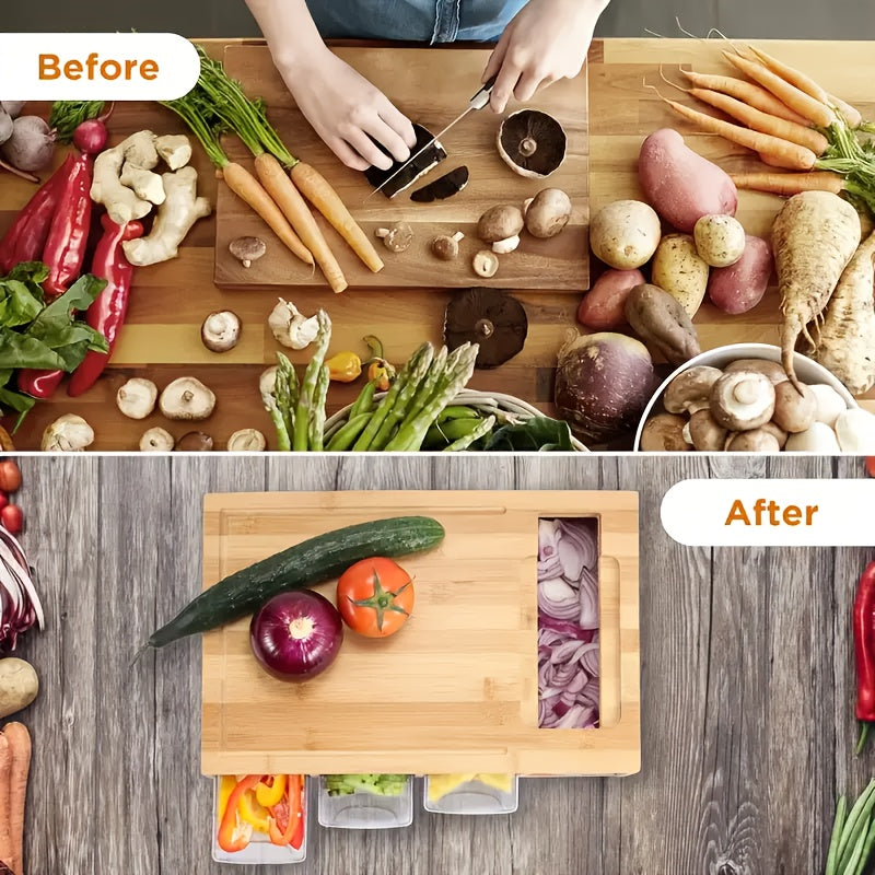 Bamboo Cutting Board with Storage Trays & Graters | Multifunctional Kitchen Prep Station 5