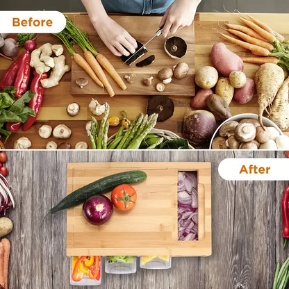 Bamboo Cutting Board with Storage Trays & Graters | Multifunctional Kitchen Prep Station 5