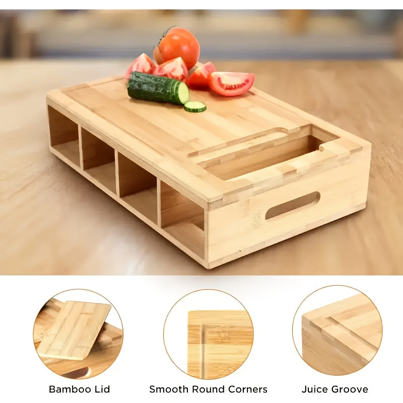 Bamboo Cutting Board with Storage Trays & Graters | Multifunctional Kitchen Prep Station 6