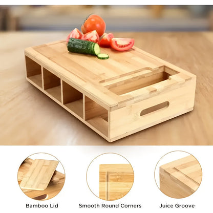 Bamboo Cutting Board with Storage Trays & Graters | Multifunctional Kitchen Prep Station 6