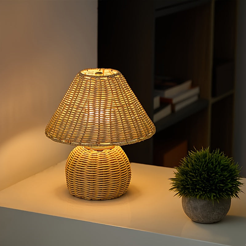 Bamboo Woven Desk Lamp | USB-Powered Boho Accent Light 0