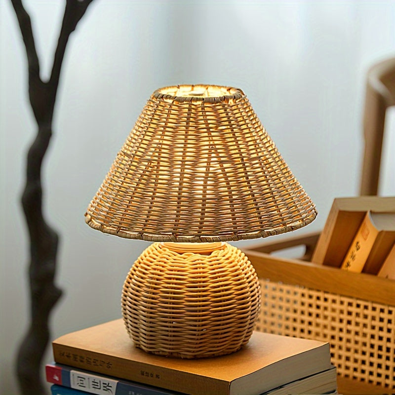 Bamboo Woven Desk Lamp | USB-Powered Boho Accent Light 2