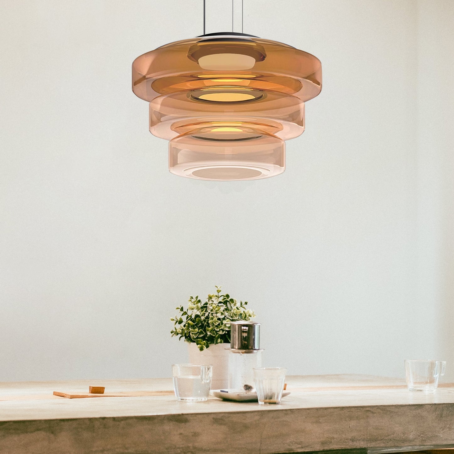 Bauhaus Glass Pendant Light | Modern Layered LED Hanging Lamp 4