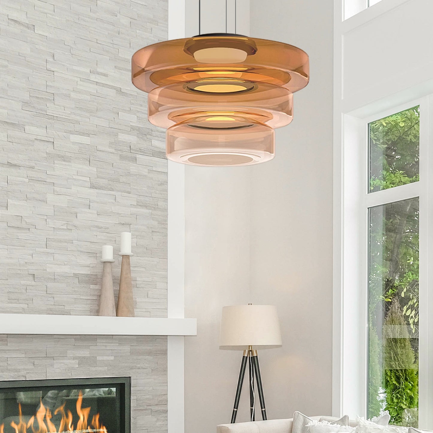 Bauhaus Glass Pendant Light | Modern Layered LED Hanging Lamp 5