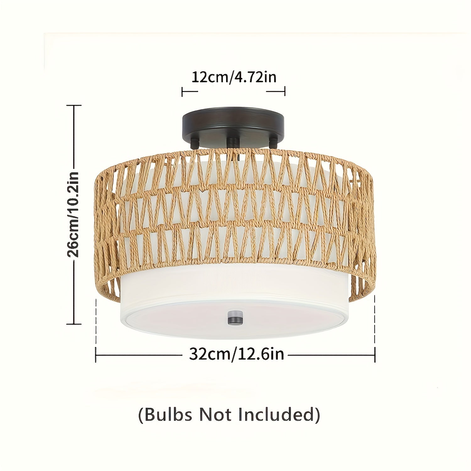 Boho Rattan Ceiling Light | Semi-Flush Mount with Linen Shade 2