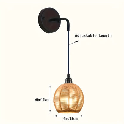 Boho Rattan Wall Lamp | Handwoven Bedside & Living Room Sconce 3