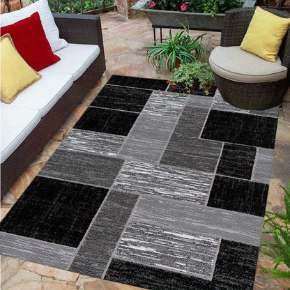 Coastal Grid | Outdoor Rug with Weather-Resistant Polyester | Modern Black & Grey Design for Stylish Outdoor Living 2