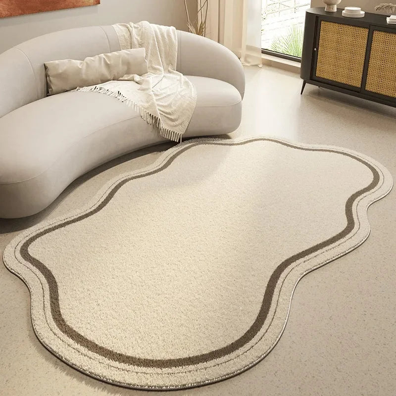 Cream Irregular Shaped Rug | Minimalist Non-Slip Soft Carpet 2
