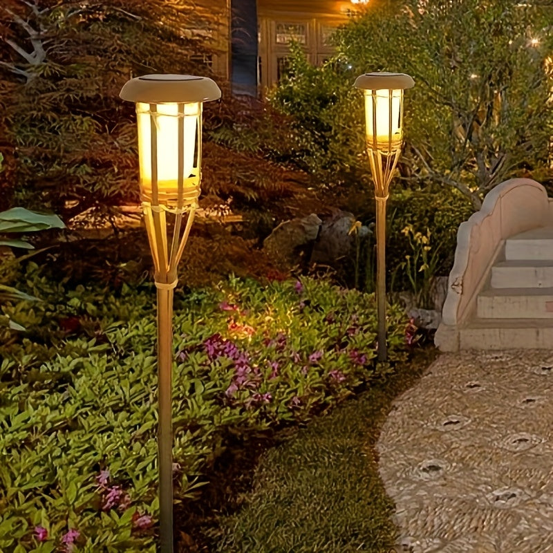 Eco-Friendly Solar Lights Outdoor | Bamboo Flame Lanterns with Flickering Effect | Perfect for Landscape Lighting and Garden Ambiance 1
