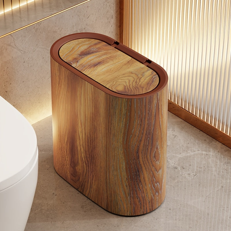 Elegant Marble Pattern | Kitchen Trash Can with Lid | Space-Saving Oval Design for Modern Bathrooms and Kitchens 0