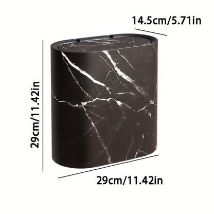 Elegant Marble Pattern | Kitchen Trash Can with Lid | Space-Saving Oval Design for Modern Bathrooms and Kitchens 4