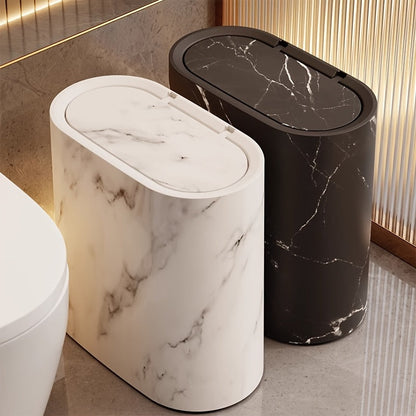 Elegant Marble Pattern | Kitchen Trash Can with Lid | Space-Saving Oval Design for Modern Bathrooms and Kitchens 9