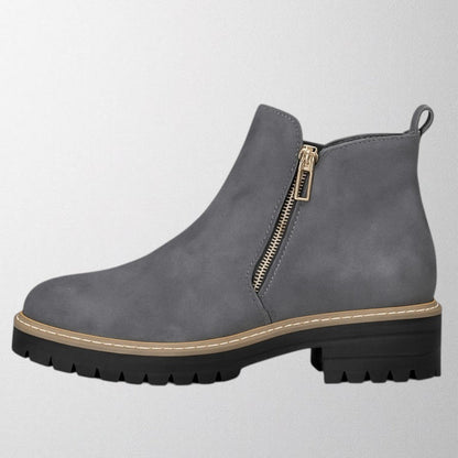 Tara Sinclair | Black Suede Ankle Boots With Gold Zip For Women