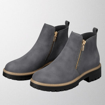 Tara Sinclair | Black Suede Ankle Boots With Gold Zip For Women