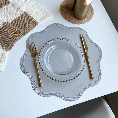 FloraMat | Luxury Round Faux Leather Placemats | Embossed Flower Design 0
