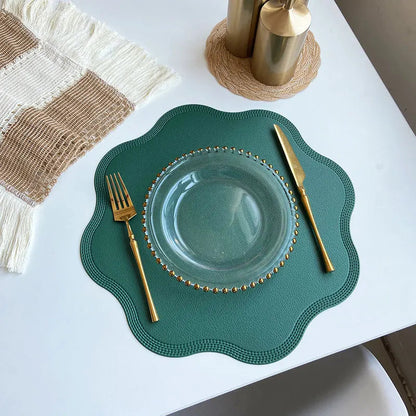 FloraMat | Luxury Round Faux Leather Placemats | Embossed Flower Design 6
