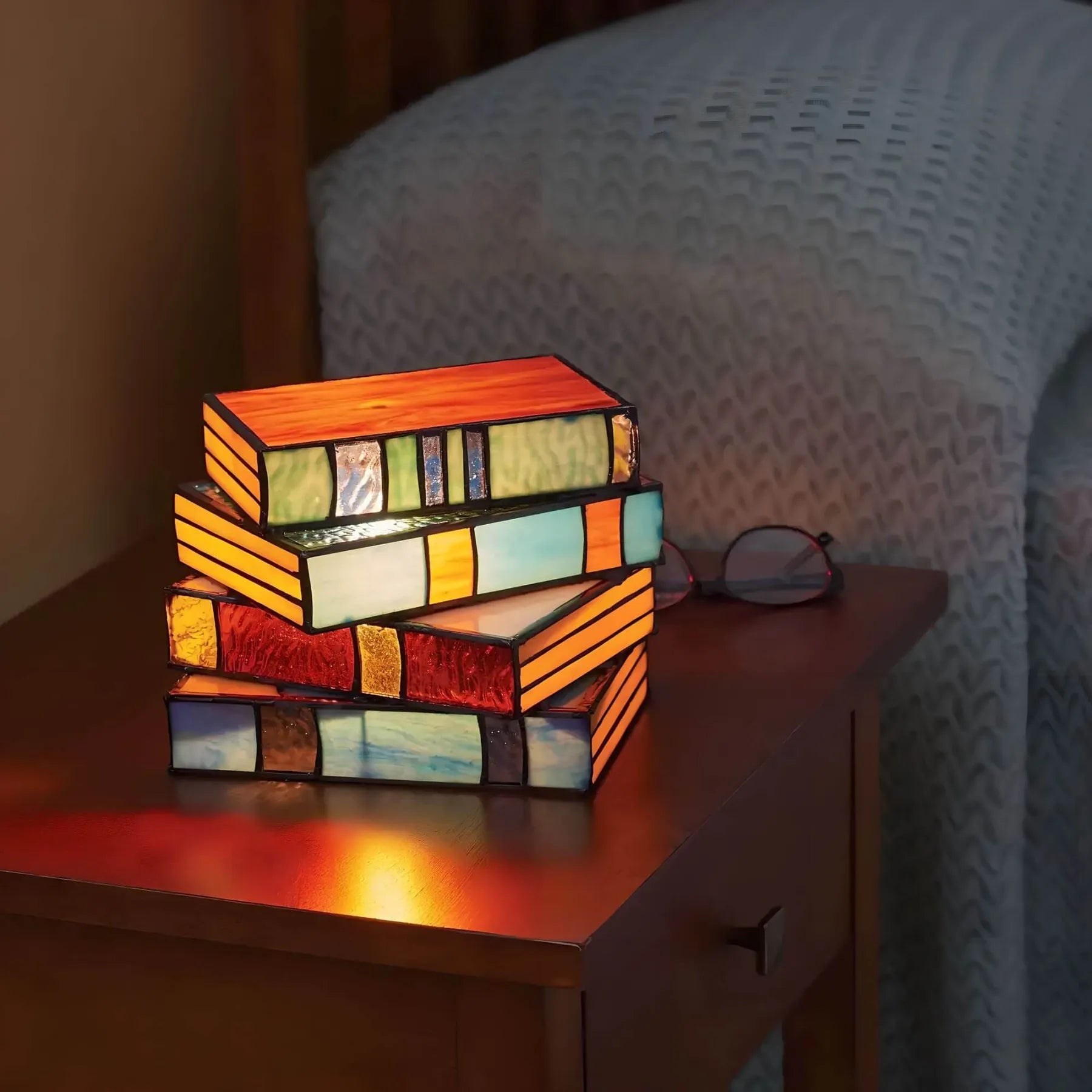 GlassArtisan | Charming Handcrafted Stained Glass Book Table Lamp 0