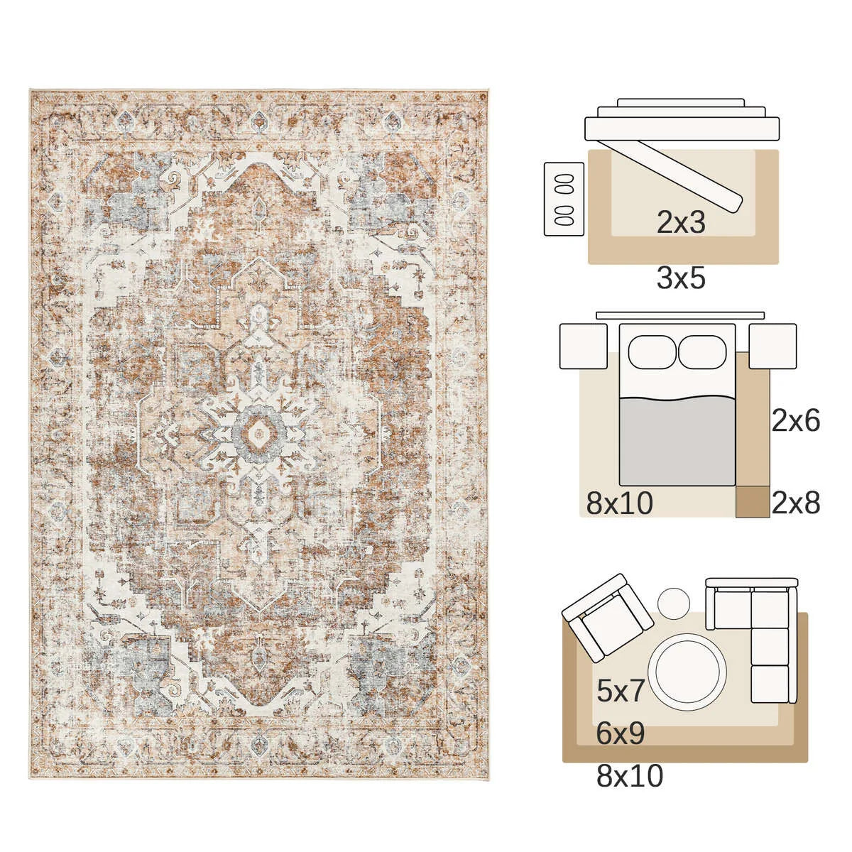 Heritage Medallion Rug | Foldable Non-Slip Oriental Style Carpet 3