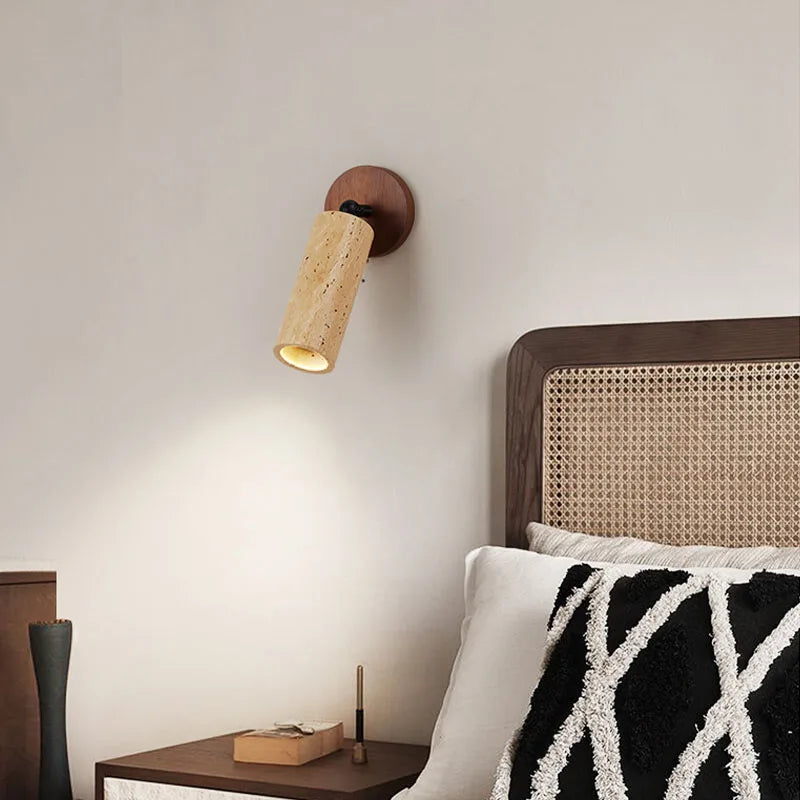 Huangdong Wall Lamp | Wabi-Sabi Travertine & Wood Light 1