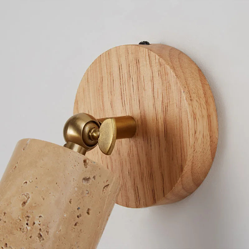 Huangdong Wall Lamp | Wabi-Sabi Travertine & Wood Light 3