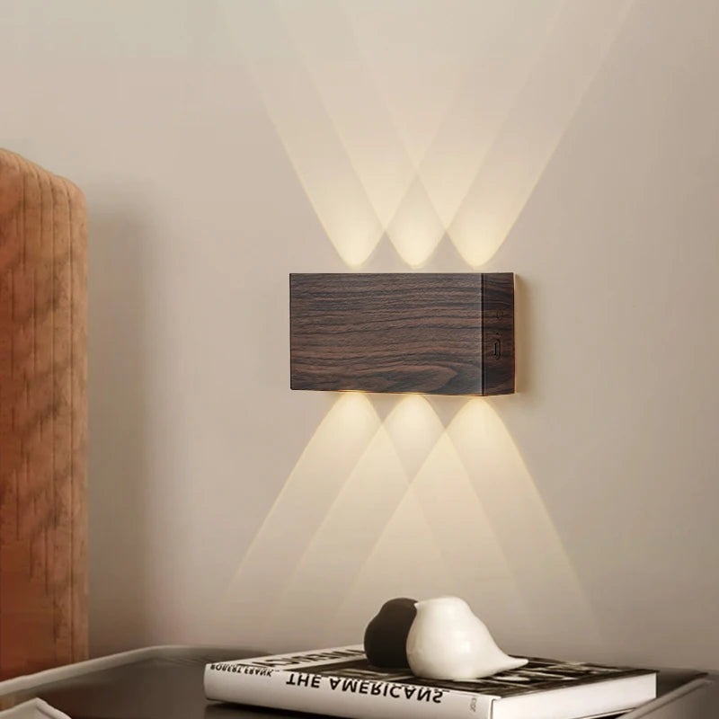 LumiBlock Rechargeable Wall Lamp | Minimalist Wood-Grain Design 1
