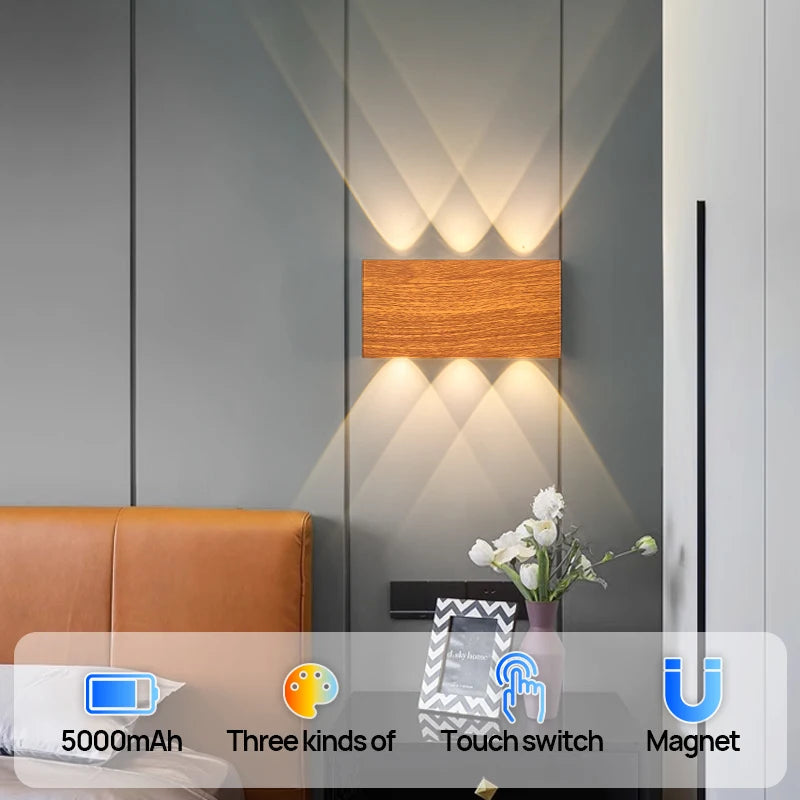 LumiBlock Rechargeable Wall Lamp | Minimalist Wood-Grain Design 3