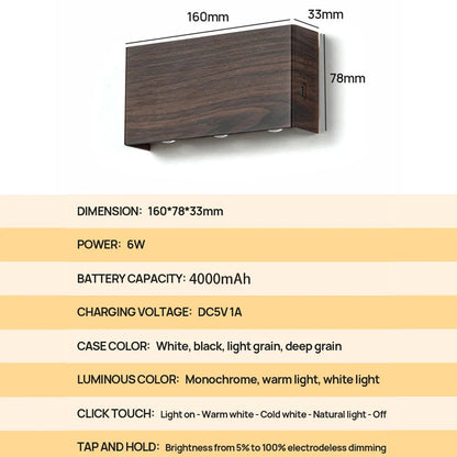 LumiBlock Rechargeable Wall Lamp | Minimalist Wood-Grain Design 6