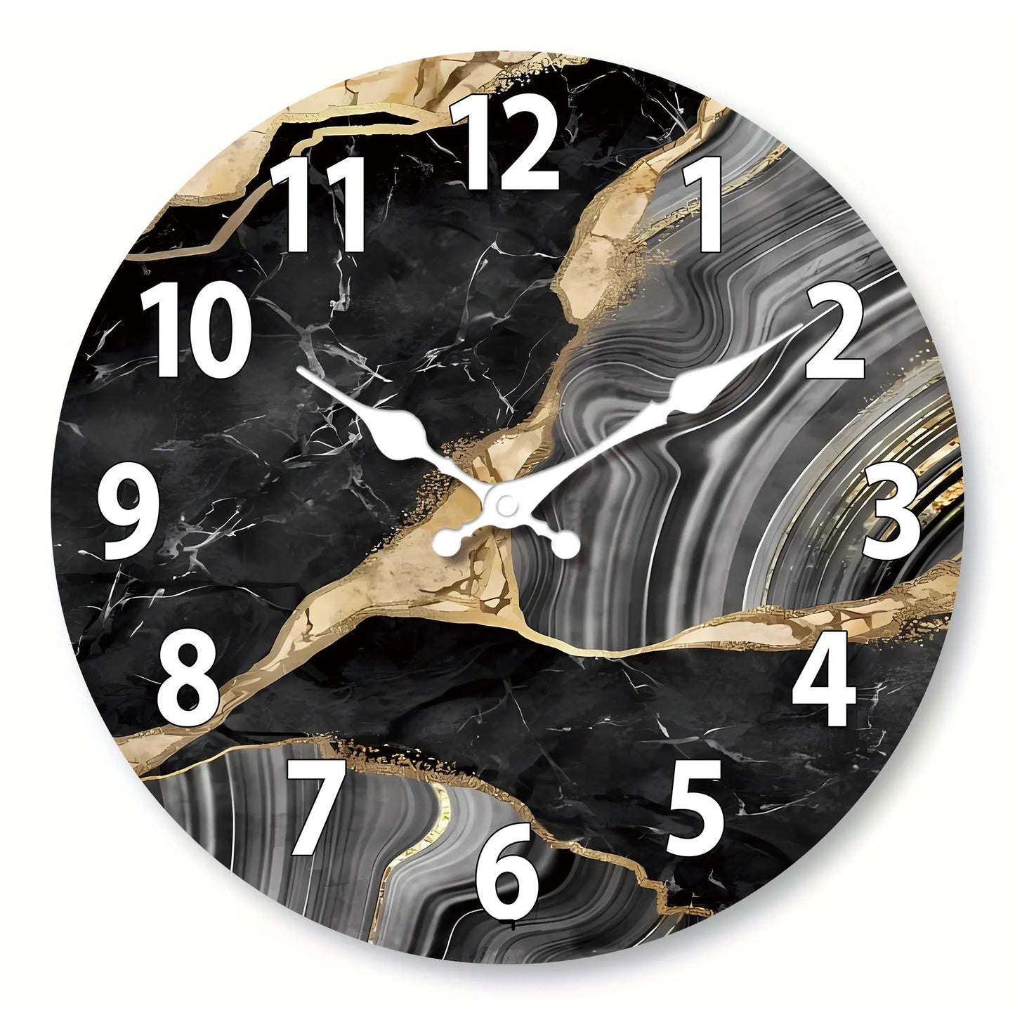 MarbellaTime | Modern Round Wooden Wall Clock | Silent Marble Design 0